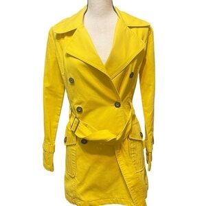 Fiorucci Bright Yellow Double Breasted Transitional Spring‎ Trench Dopamine Coat
